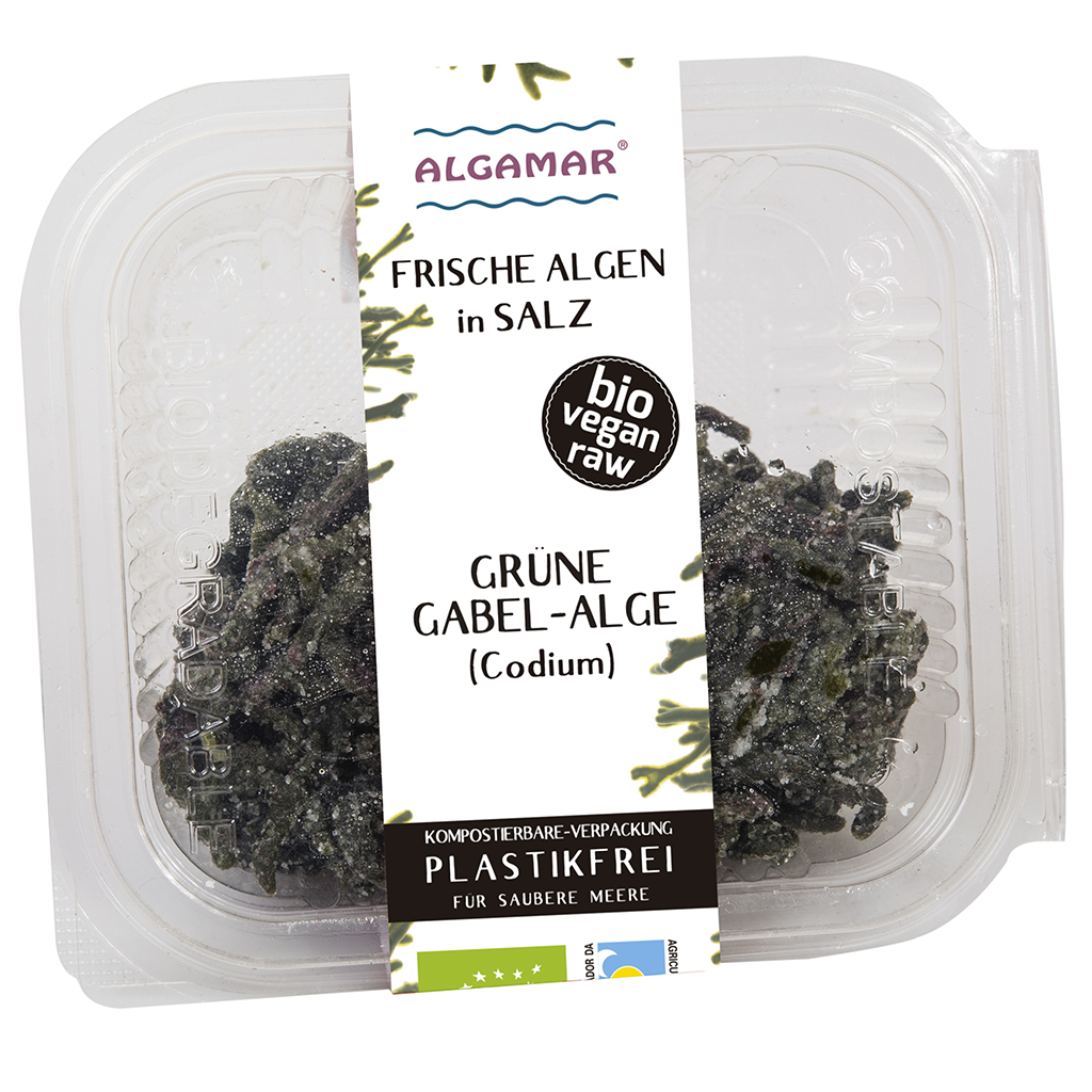 Frische Grüne Gabel-Algen in Meersalz - bio & roh | Vegaya