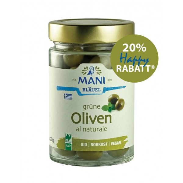Grüne Oliven al naturale - bio - roh - Mani - NL Fair